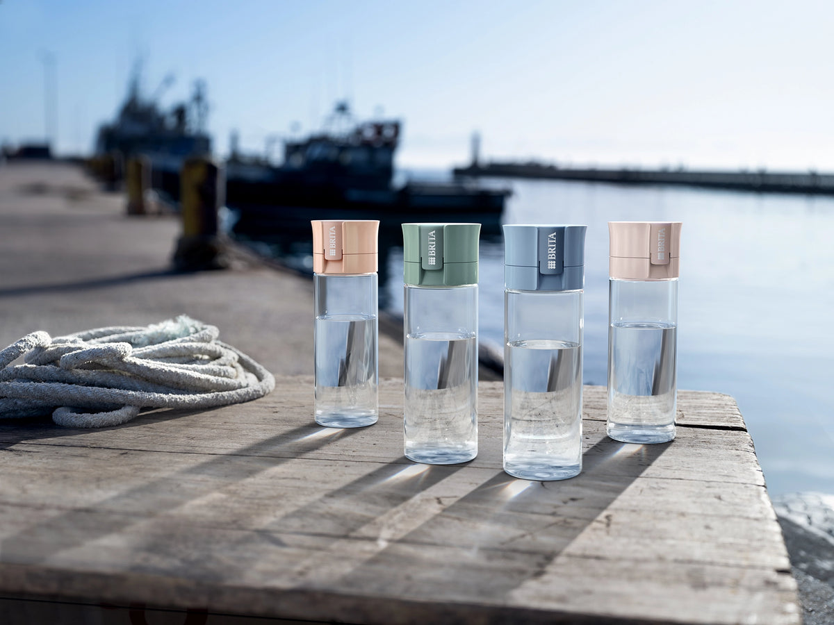 Colour range of BRITA water filter bottle Model Vital outdoor