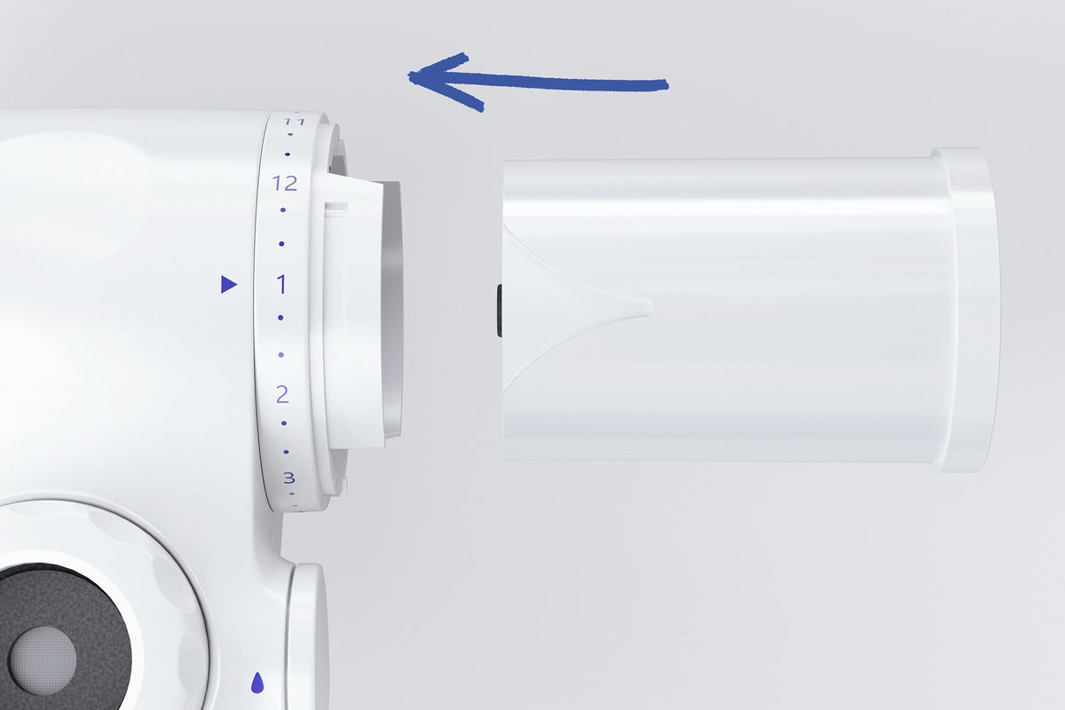 BRITA ON TAP V faucet filter with cover removed for filter replacement.