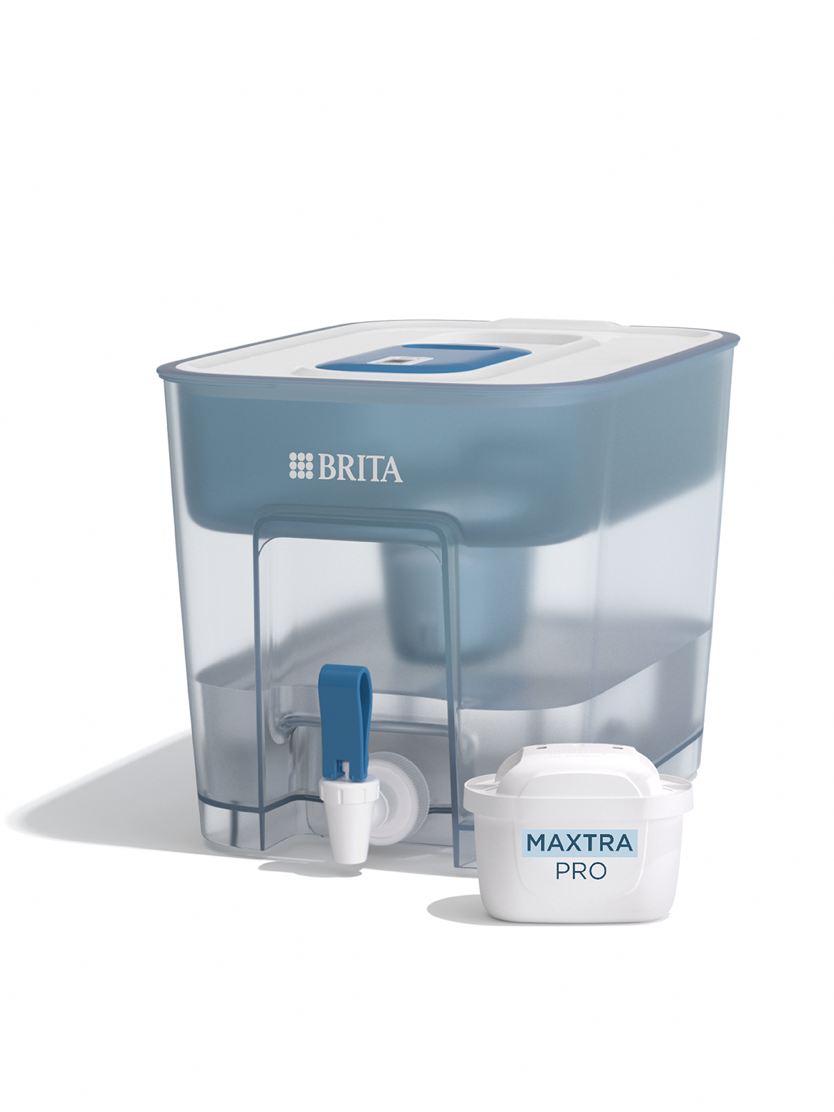 A BRITA Flow water filter station with a MAXTRA PRO PURE PERFORMANCE filter cartridge