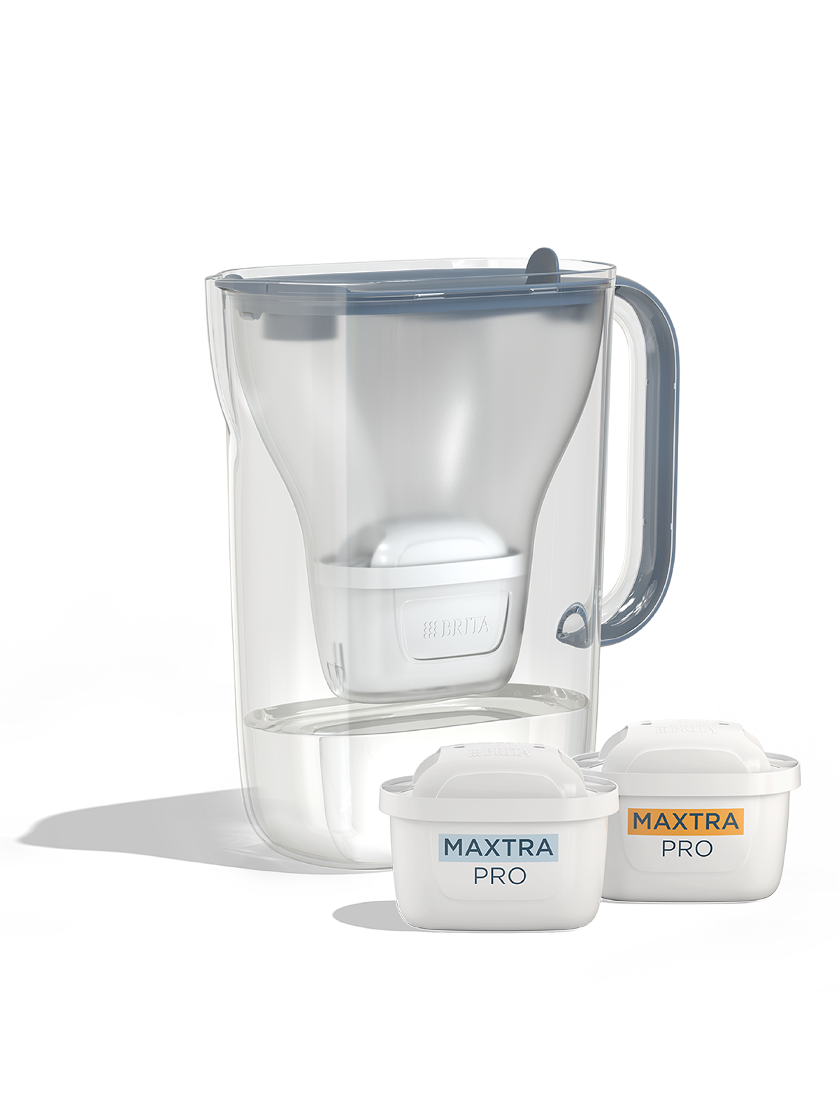 BRITA Style Essential in blue with two MAXTRA PRO filter cartridges.