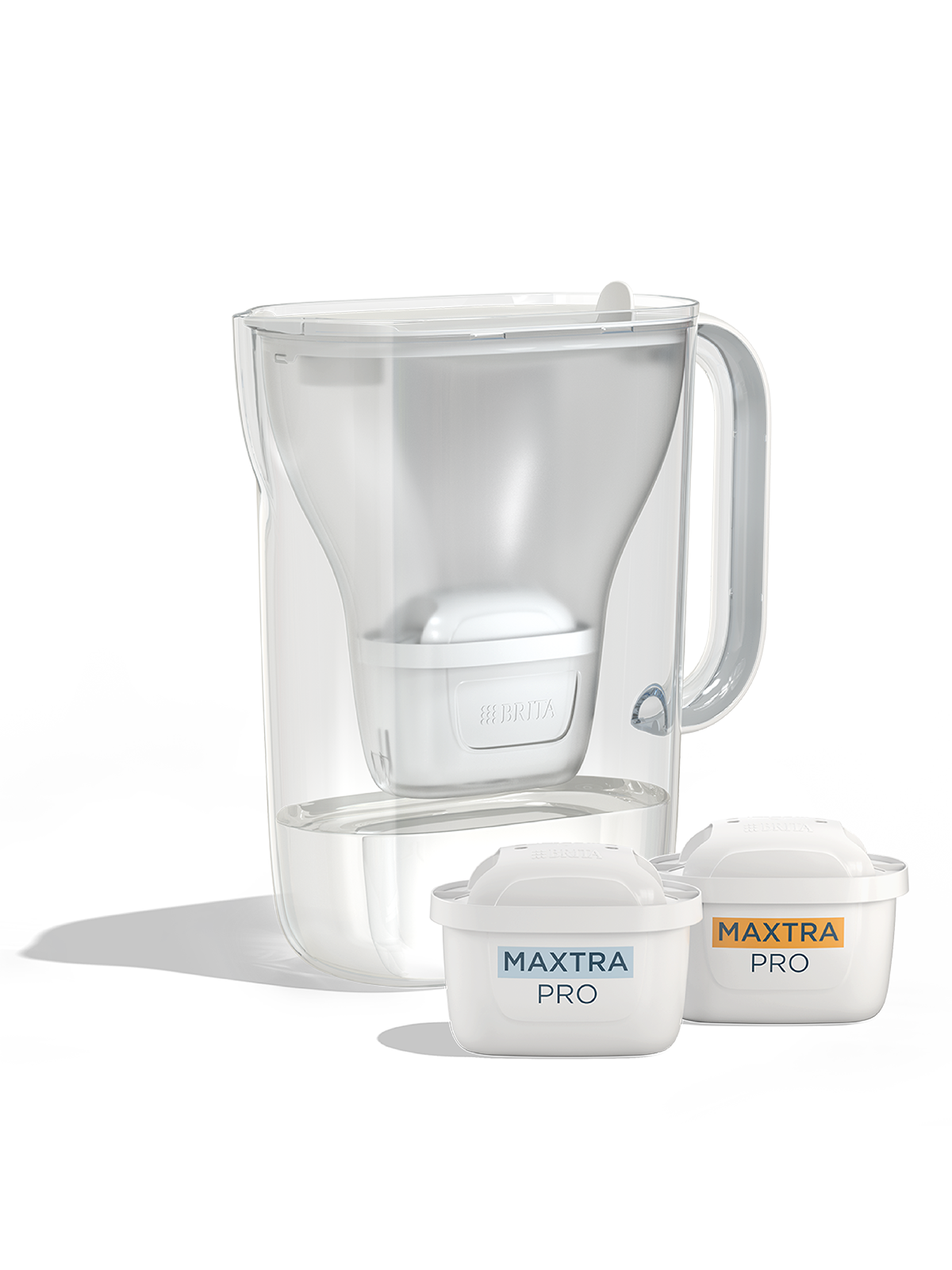 BRITA Style Essential in white with two MAXTRA PRO filter cartridges.